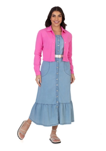 Jaqueta Kelly Em Jeans Color Rosa  Bordado Industrial Hapuk Primavera/Verão 2024