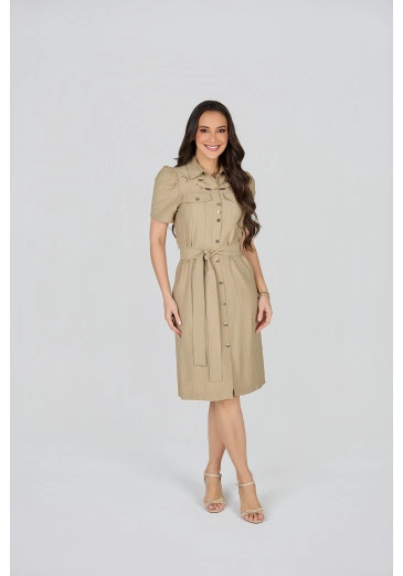 Vestido Camila Em Alfaiataria Dominique Bege Tata Martello Primavera/Verão 2027