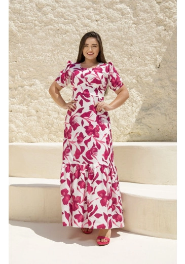Vestido Luana Longo Em Sedinha Estampada Maria Amore Primavera/Verão 2025