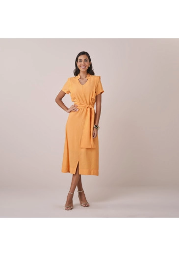 Vestido Maura Em Rayon Linho Laranja Tatá Martello Primavera/Verão 2026