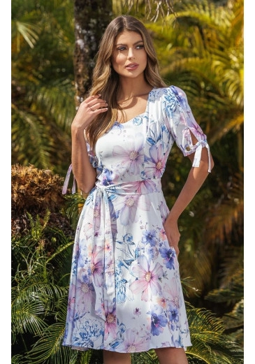 Vestido Maísa Em  Crepe Estampado Detalhe Na Manga Maria Amore Primavera/Verão 2025