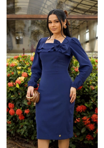 Vestido Jordana Em Alfaiataria Azul Marinho Maria Amore Outono/Inverno 2026