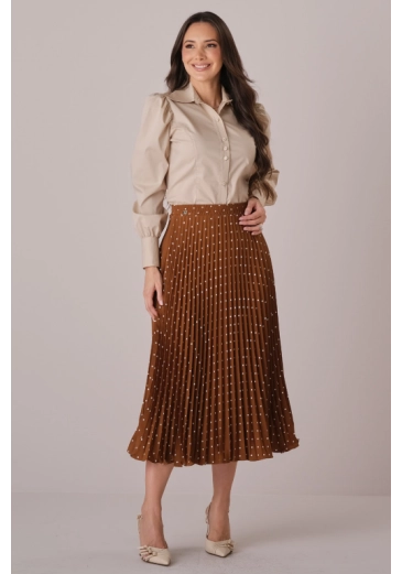 Saia Vitoria Em Crepinho Plissado Marrom Tata Martello Outono/Inverno 2026