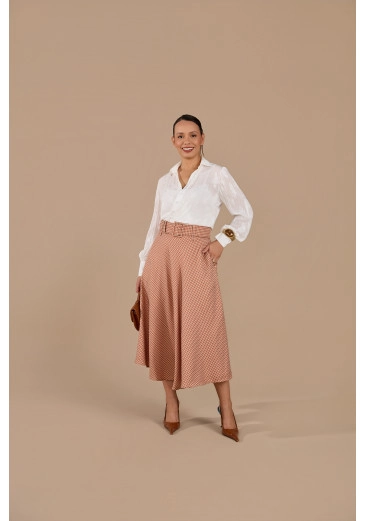 Saia Katiely Em Pied Poulle Alfaiataria Marrom Jany Pim Outono/Inverno 2026