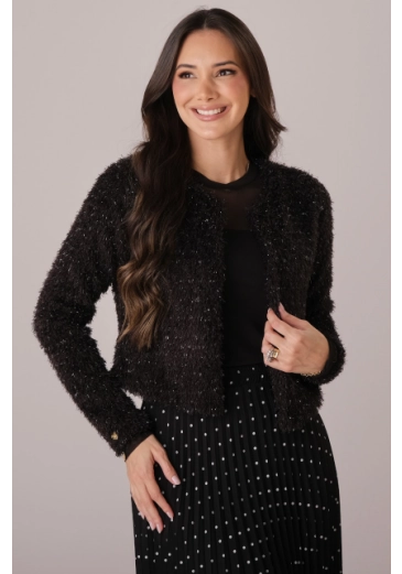 Casaco Clara Em Pelinho Preto Tata Martello Outono/Inverno 2025