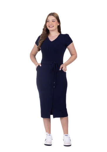 Vestido Maria Rita Em Malha Canelado Largo Azul Hapuk Primavera/Verão 2026