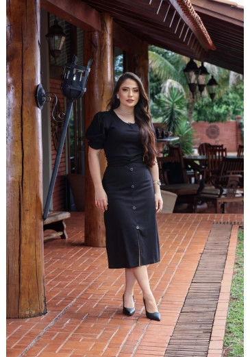 Vestido Em Linho  Preto Mulher Morena Outono/Inverno 2025