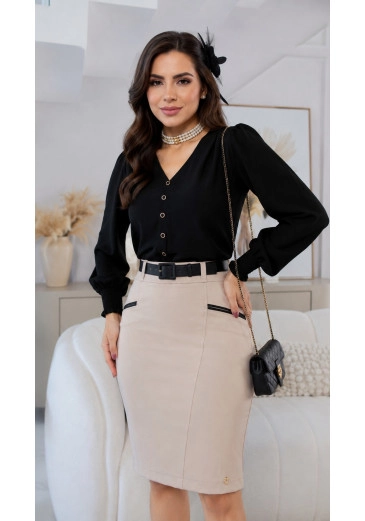 Blusa Fabiola Em Crepe Preto Maria AmoreOutono/Inverno 2026