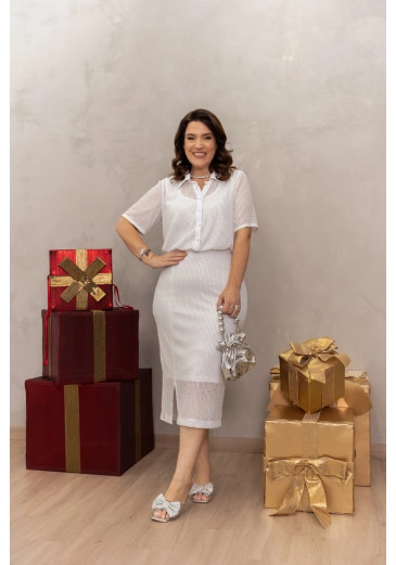 Vestido Blusê Em Tule Paetê Branco Luciana Pais Alto Verão 2025