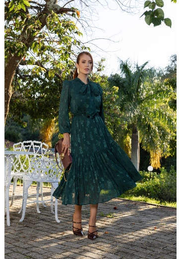 Vestido Melissa Em Crepe Jacquard Verde Jany Pim Outono/Inverno 2026