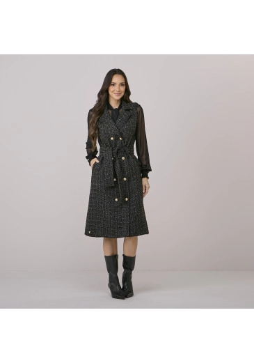 Vestido Fran Em Tweed Preto Tata Martello Outono/Inverno 2026