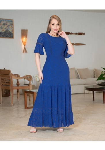 Vestido Longo Em Chiffon Bordado Detalhes Em Renda Kauly Primavera/Verão 2024