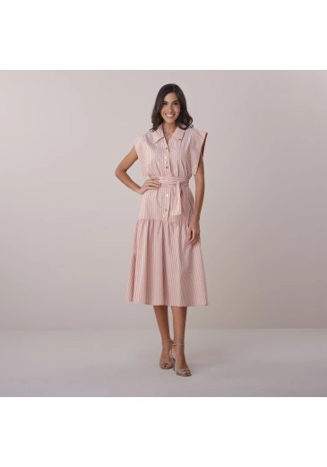 Vestido Natany Em Cotton Stripe Bege Tatá Martello Primavera/Verão 2026