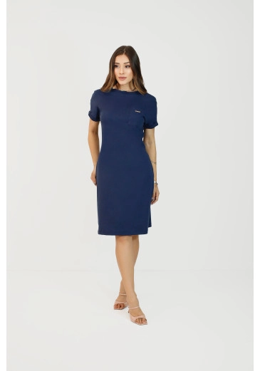 Vestido Eliana Em Malha Conforto Azul Marinho Nítido Outono/Inverno 2025