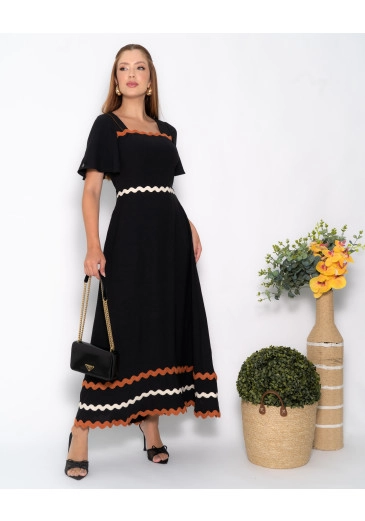 Vestido Max Crepe AirFlow Preto Luciana Pais Alto Verão 2025