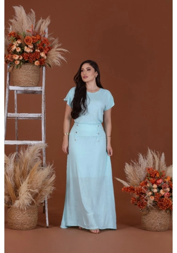 Conjunto Em Viscolinho Longo Verde Agua Mulher Morena Outono/Inverno 2025