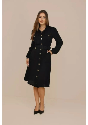 Vestido Pedrita Em Visco Linho Preto Nitido Outono/Inverno 2026