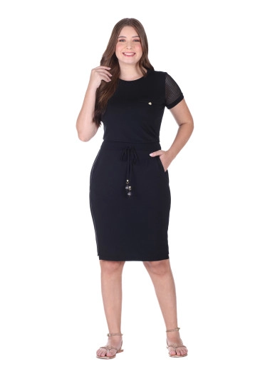 Vestido Fátima Em Malha E Tela Com Bolsos Preto Hapuk Alto Verão 2025
