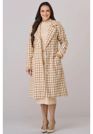 Sobretudo Raissa Em Tweed Caramelo Tata Martello Outono/Inverno 2026
