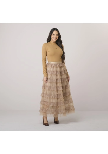 Saia Morgana Em Tule Com Crepe Bege Tata Martello Outono/Inverno 2026