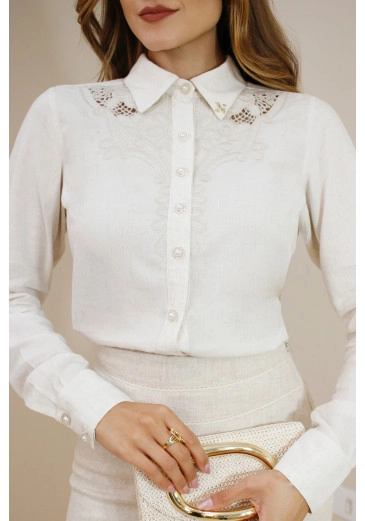 Camisa Aisha Em Viscose De Linho Off White Nitido Outono/Inverno 2026