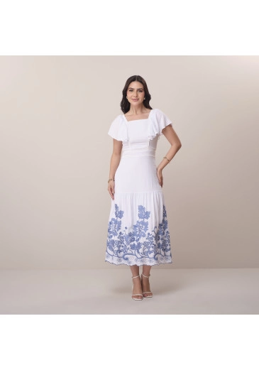 Vestido Renata Em Viscolinho Bordado Off White Tata Martello Primavera/Verão 2026