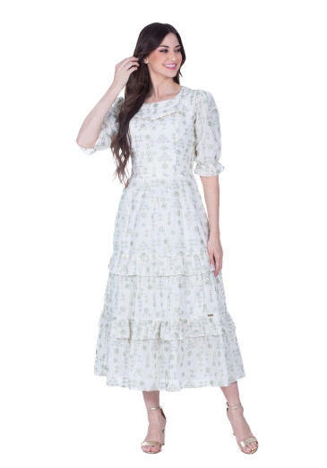 Vestido Anelise Em Tecido Plano Bordado Verde Hapuk Primavera/Verão 2025