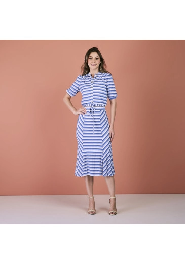 Conjunto Fernanda Em Malha Listrada Em Azul Tatá Martello Primavera/Verão 2024