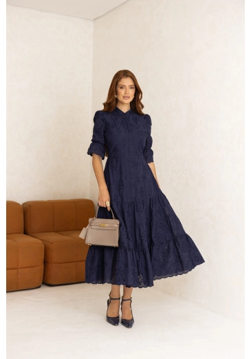 Vestido Katiele Em Laise Azul Jany Pin Outono/Inverno 2026v