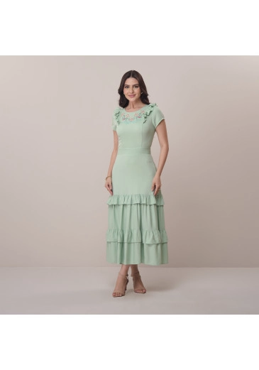 Vestido Amalia Em Viscose Rayon Com Bordado Verde Tata Martello Primavera/Verão 2026