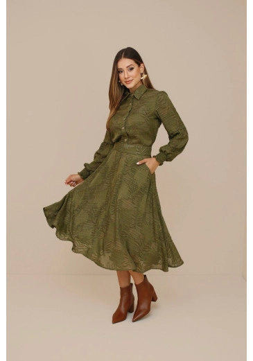 Saia Priscila Em Jacquard Verde Nitido Outono/Inverno 2026