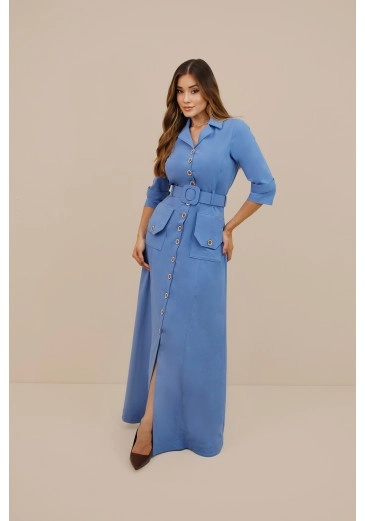 Vestido Angelika Em Alfaiataria Azul Nitido Outono/Inverno 2026