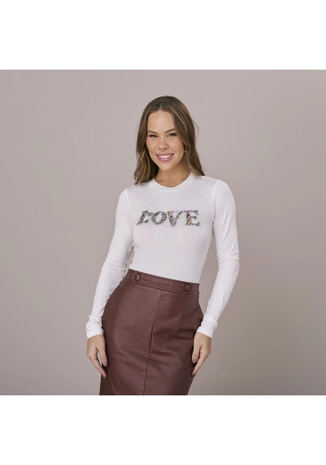 Blusa Franciele Em Malha Vis Up Off White Tatá Martello Outono/Inverno 2025