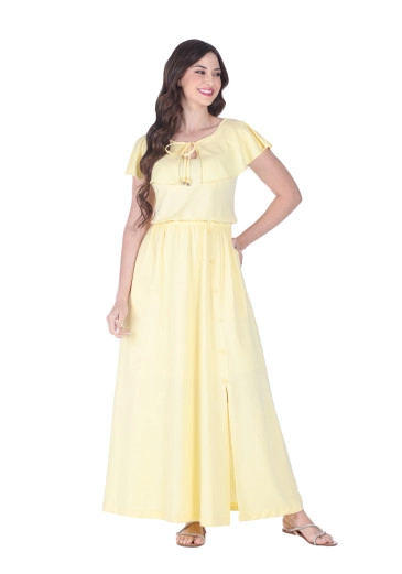 Vestido Poliana Em Malha Decote Quadrado Amarelo Hapuk Alto Verão 2025