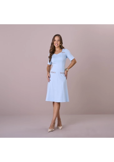 Vestido Soraia Em Ponto De Roma Azul Tatá Martello Outono/Inverno 2025