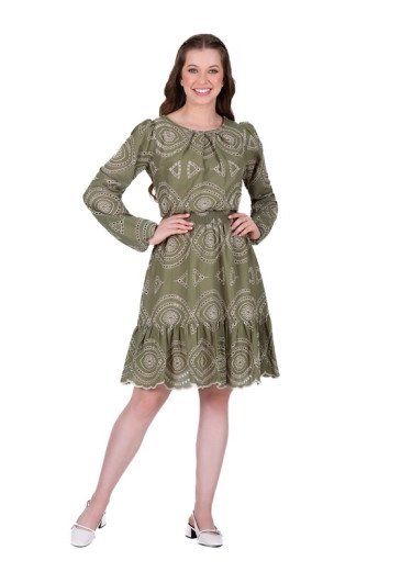 Vestido Belisa Em Tecido Plano Bordado Verde Militar Hapuk Outono/Inverno 2024