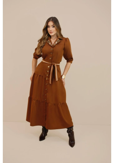 Vestido Paola Em Chemisier Em Alfaiataria Marrom Nitido Outono/Inverno 2026