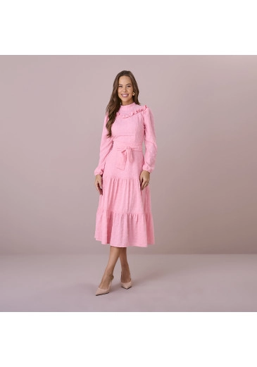Vestido Luciene Em Malha Laise Rosa  Tatá Martello  Outono/Inverno 2025