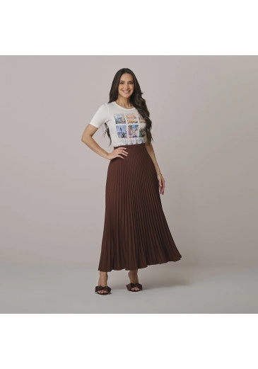 Saia Melissa Em Crepe Marrom Tata Martello Outono/Inverno 2026
