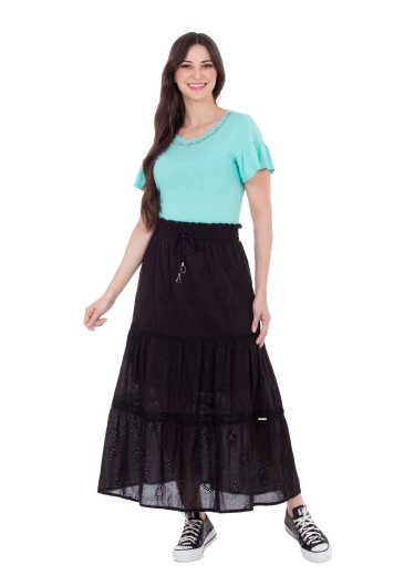 Blusa Em Malha Algodão Com Bordado Manual E Babados Verde Água Hapuk Outono/Inverno 2024