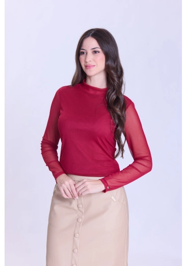 Blusa Elenice Em Malha Tule Bordô Hapuk Outono/Inverno 2026