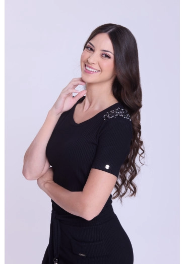 Blusa Jelva Em Malha Canelada Preta Hapuk Outono/Inverno 2026