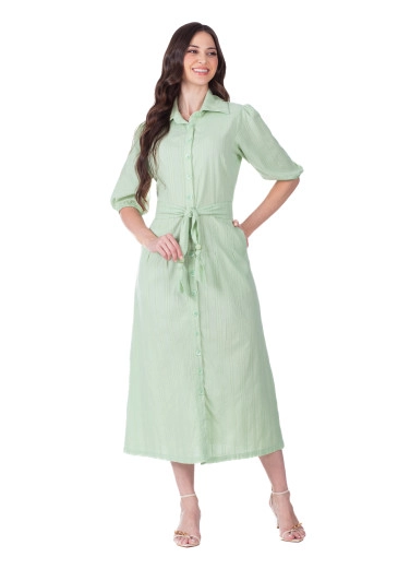 Vestido Pérola Em Tecido Plano Maquinetado Verde Hapuk Primavera/Verão 2026