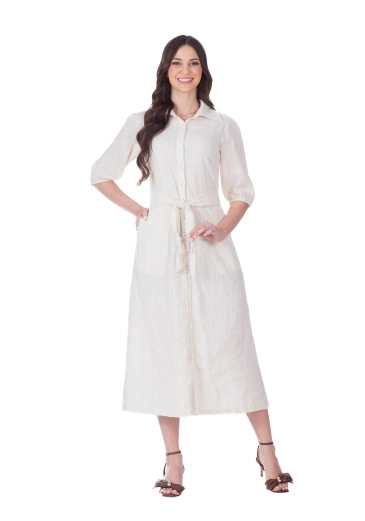 Vestido Pérola Em Tecido Plano Maquinetado Branco Hapuk Primavera/Verão 2026