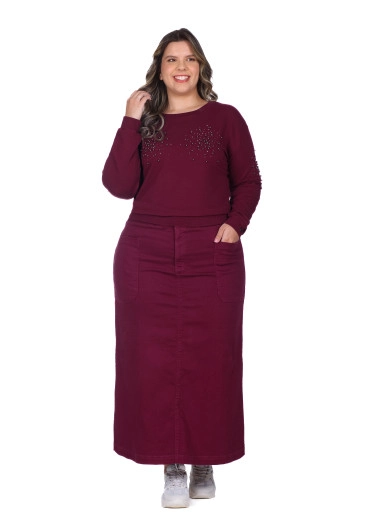 Saia Eleanor Em Jeans Color Bordo Hapuk Outono/Inverno 2025