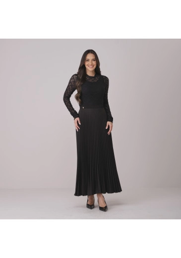 Saia Melissa Em Crepinho Plissado Preta Tata Martello Outono/Inverno 2026