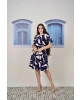 Vestido Estampado com Bolso Azul-Marinho Boutique K