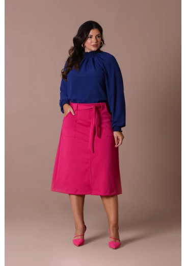 Saia Midi De Malha De Montaria Com Bolsos Pink Hadaza Outono/Inverno 2024