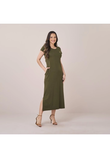 Vestido Catarina Em Malha Conforto Verde Militar Tatá Martello Primavera/Verão 2026