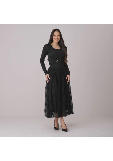 Saia Morgana Em Renda Com Flor Preto Tata Martello Outono/Inverno 2026